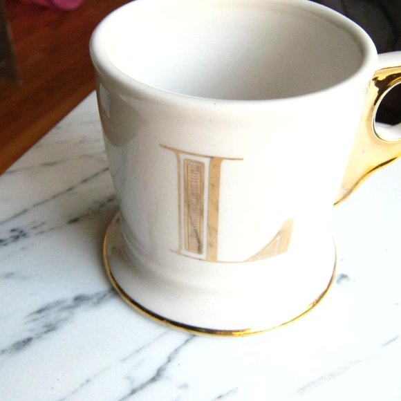 Anthropologie Other - Anthropologie Gold Metallic Trim Coffee Mug -Letter L